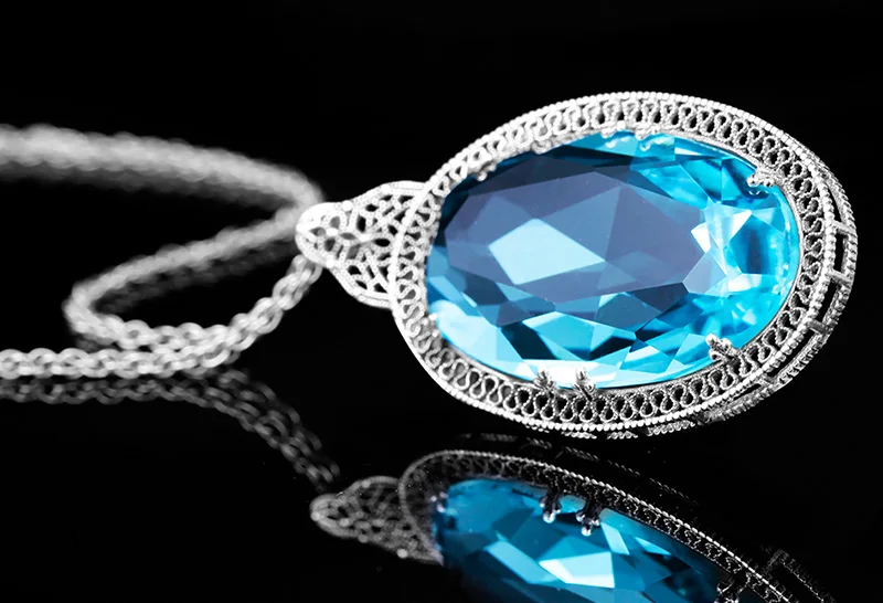 Szjinao ислам Большой овальный синий топаз Исцеление 925 пробы-серебро-ювелирные изделия ожерелья и подвески для женщин Викинг Панк Винтаж подарок