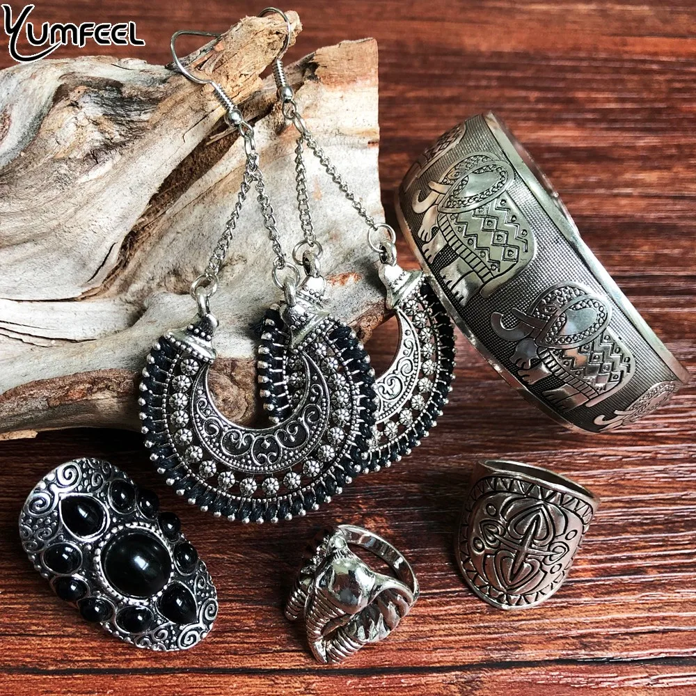 

Yumfeel New Bohemian Vintage Earring Ring Jewelry Sets Women