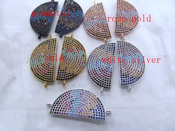

12pcs Assorted CZ Micro pave beads Diamond Crystal Eyes Micro Crystal Pave Diamond Jewelry Focal Half Round Disc Evil beads 28mm