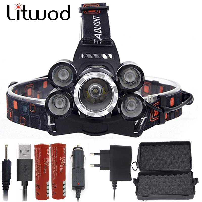 

Litwod z20 hight power 5 led headlamp headlight 12000lm cree xml t6 LED Head Lamp 18650 rechargeable Flashlight Torch lantern