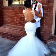 Иллюзия сзади сексуальные африканские Свадебные платья русалки Аппликации Кружева Винтаж свадебное платье Плюс Размер свадебное платье W0418