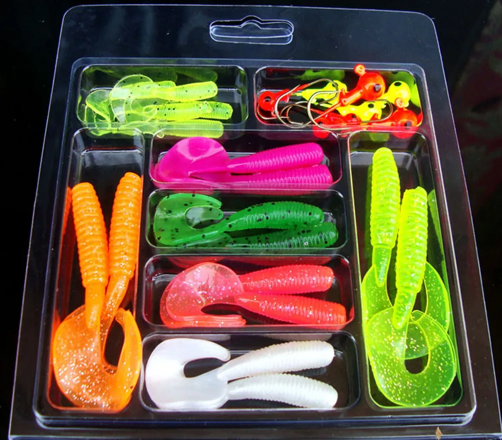 

25PCS Soft Lure Capuchin maggots Grub worm Jig Head Hook Fishing Bait set