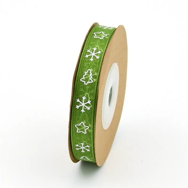 10 ярдов 10 мм органза Рождество Снежинка ленты лента для рукоделия ремесло Decarotion печати ленты ручной работы лук - Цвет: Green