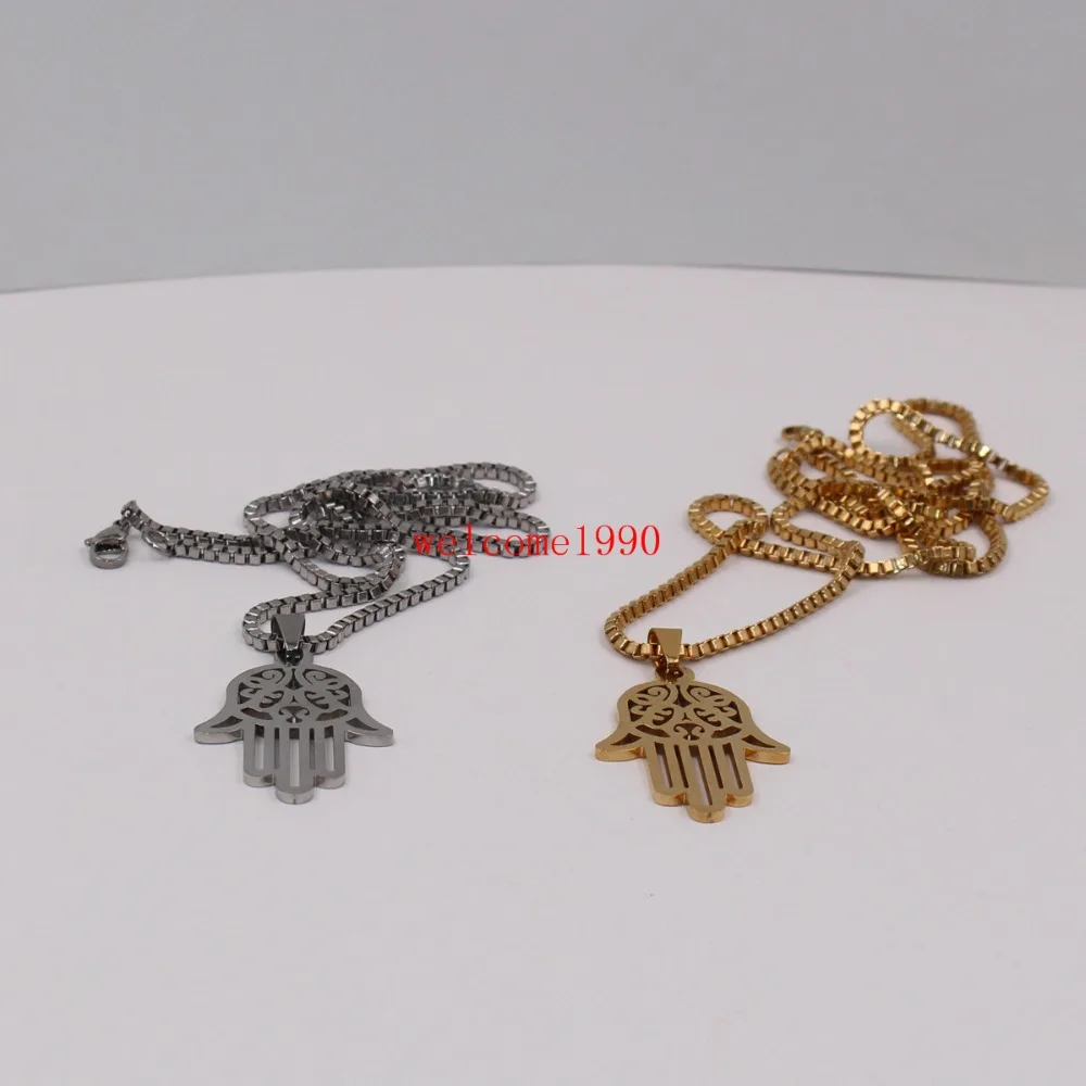 

Религиозная бижутерия, Мужская Золотая подвеска из нержавеющей стали с открытой рукой Хамса, ожерелье, цепочка в коробке, 24 дюйма, очаровательное, удачи