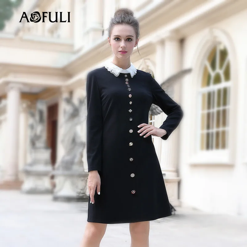 AOFULI l xxxxl 5XL плюс размер зимнее платье 2017 Осень Элегантное женское с длинным