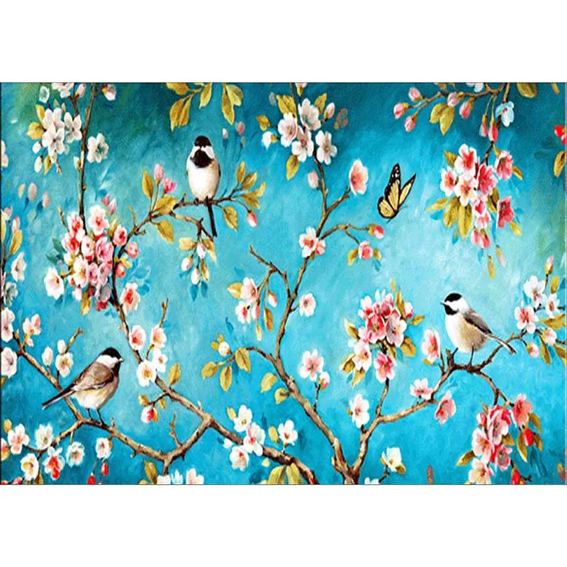 Новая горячая распродажа 5d алмазная живопись цветок вишневого дерева chickadees