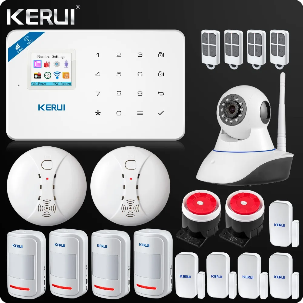 Kerui W18 Wireless Wifi GSM IOS Android APP Control LCD GSM SMS Home Burglar Alarm System PIR Smoke Sensor Indoor Wifi Camera цена Kerui W18 Wireless Wifi GSM IOS Android APP Control LCD GSM SMS Home Burglar Alarm System PIR Smoke Sensor Indoor Wifi Camera цены онлайн