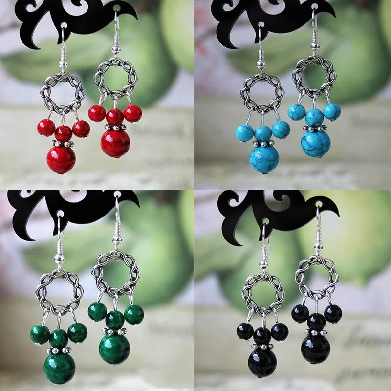 

1 Pair Stone Beads Earring For Women High Quality Fine Elegant Round Colorful Geometric Drop Earring Female DIY Fashion Jewelry