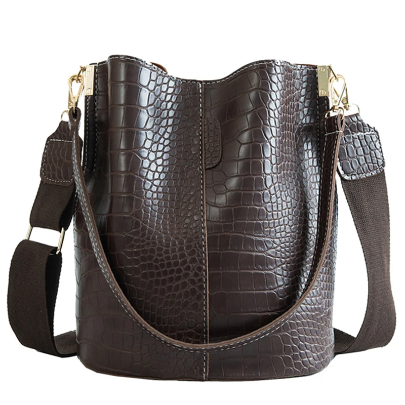 

DAUNAVIA Crossbody Bag For Women Shoulder Bags Design Fashion Patchwork Luxury Crocodile PU Leather High capacity Bucket bag
