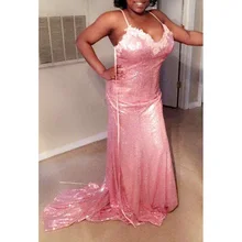 Sexy Backless Rose Gold Sequined Evening Dresses 2017 Spaghetti Strap Sweep Train Long Formal Gown Robe De Soiree