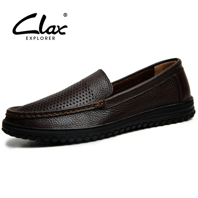 

CLAX Mens Summer Shoes Slip ons 2018 Black Loafers Genuine Leather Man Casual Footwear Boat Shoe Breathable Holes