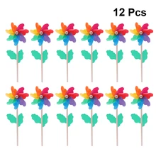 12 шт. ветряная мельница с деревянной ручкой красивый 12 см Забавный красочный узор вечерние принадлежности пинховик игрушка ветряной мельницы для свадьбы, дня рождения