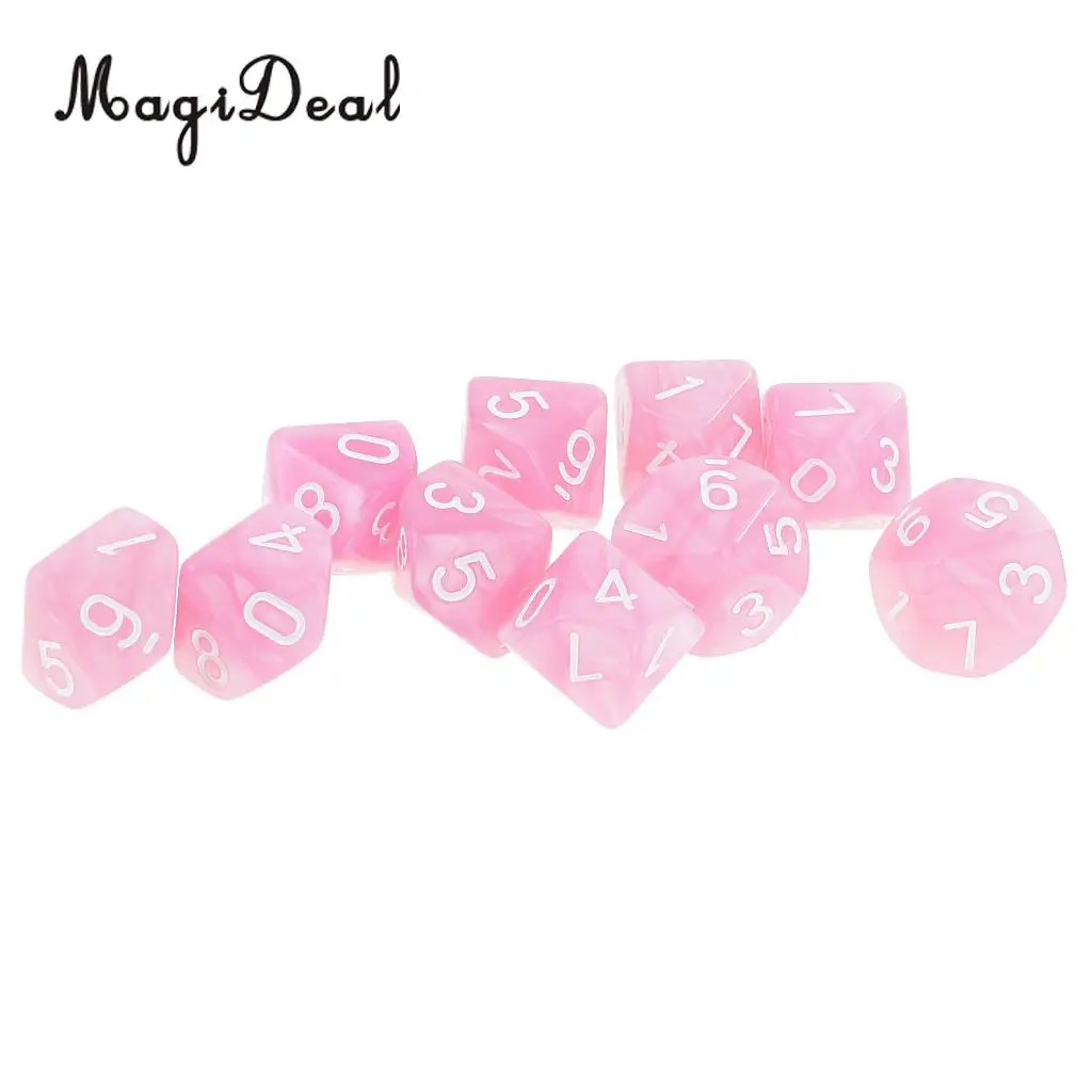 MagiDeal 10pcs 10 Sided Dice D10 Polyhedral Dice for Table Games Dungeons and Dragons Pub Club Games Supplies Pink