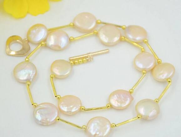 

ddh003129 14mm pink coin freshwater pearl necklace 18inch