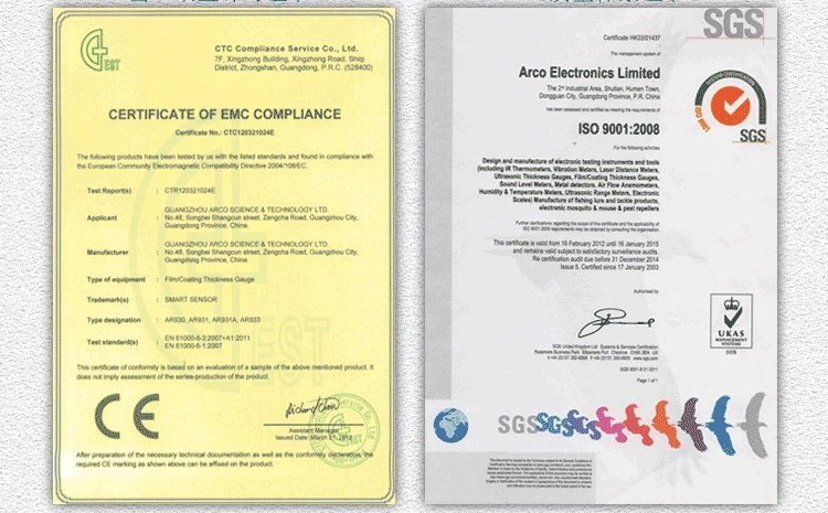 AR932 Digital Coating Thickness CERTIFICATE 