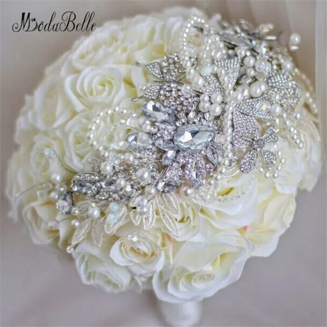 Bouquet Matrimonio Crystal Rose Bridal Bouquet White Ivory Artificial Wedding Bouquets Diamond