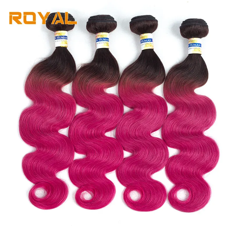 Предварительно цветные 1b/розовый Омбре бразильские волосы для тела 4 пучка 100% человеческих волос волна не Реми королевские волосы