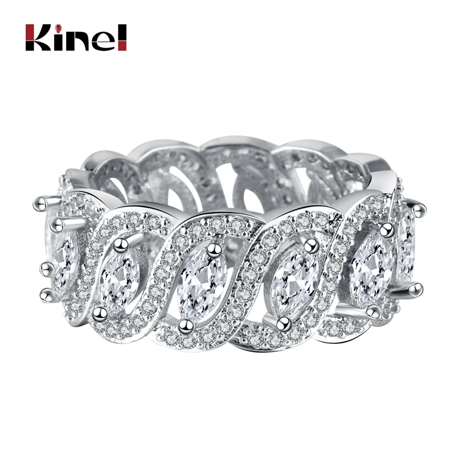 

Kinel Luxury Silver Color Wide Rings For Women AAA Cubic Zirconia Full-Zircon Multilayer Shiny OL Finger Ring Fashion Jewelry