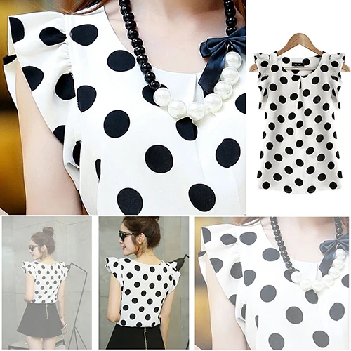 White Chiffon Gold Polka Dot Blouse - ApolloBox