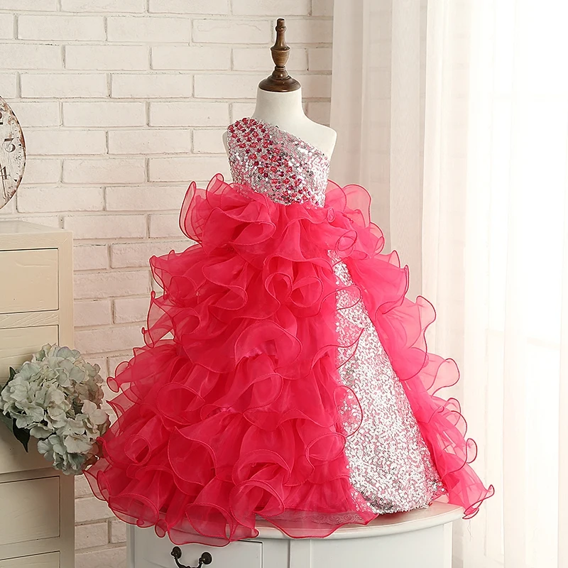 

Asymmetrical Ball Gown Flower Girl Dress Sequined Kids Girl Dresses Sleeveless Wedding Party Princess Girls Dress Communion D87