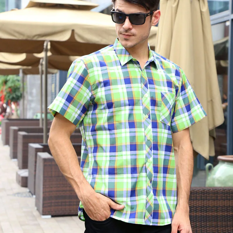 

Summer Casual Mens Short Sleeved Pliad Shirt Male Fit Slim Shirt Business Casual Men Shirt Mens Casual Shirts Camisa Masculina