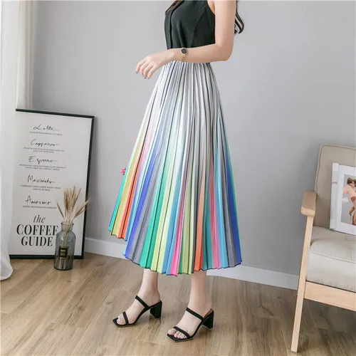 A79 ATKULLQZ high quality factory direct spring summer clothes new rainbow skirt long skirt big swing woman skirt with lining - Цвет: A79