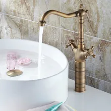 Винтаж Ретро Античная Латунь Double Cross поворотной ручкой носик Кухня раковина кран и Ванная комната бассейна смесителя csf081