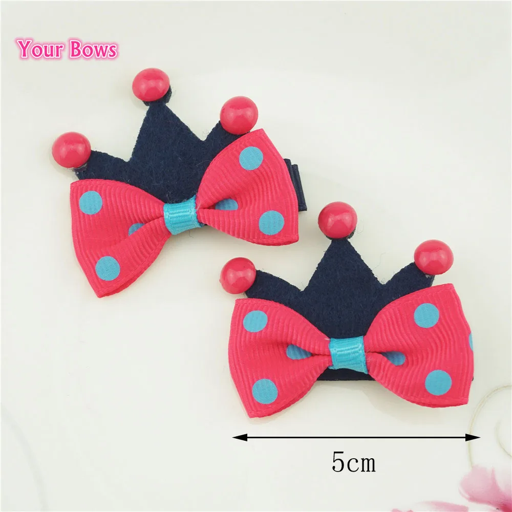 

Your Bows 2Pcs 6 Colors Hot Sale Crown Shaped Hair Bows With Clips Ribbon Bows Hairpins Headwear Baby Children Hair Accessories