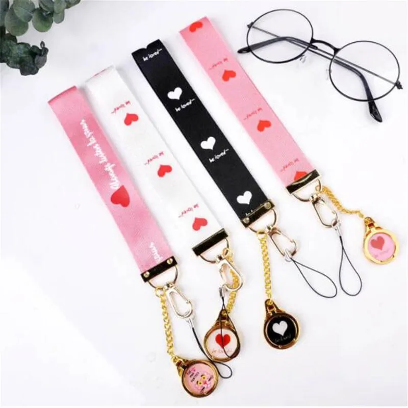 UVR صغيرة زهور طازجة القلب الرقبة حزام اسهم مع حامل أحزمة هاتف المحمول USB شارة حامل DIY شنق حبل الوهق الحبل