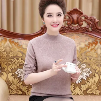 

Solid color mother loaded middle-aged autumn and winter new women's pullover half-height collar thickened large size sweater