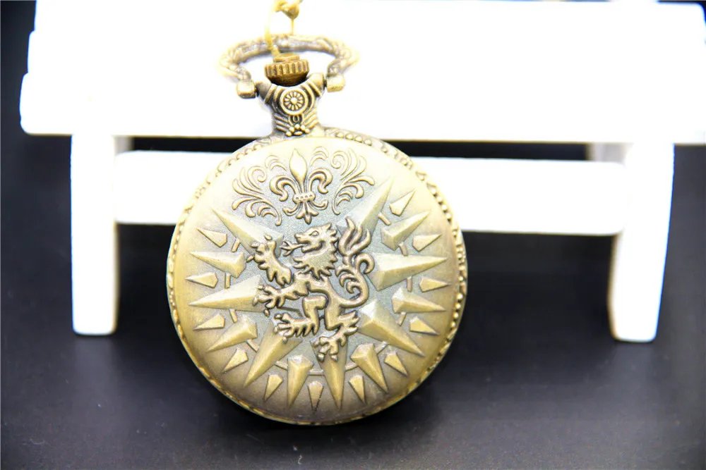 

20pcs/lot Wholesale Fashion Jewelry Vintage Charm Game of Thrones Lannisters Pocket Watch Pendant Necklace Dia45mm