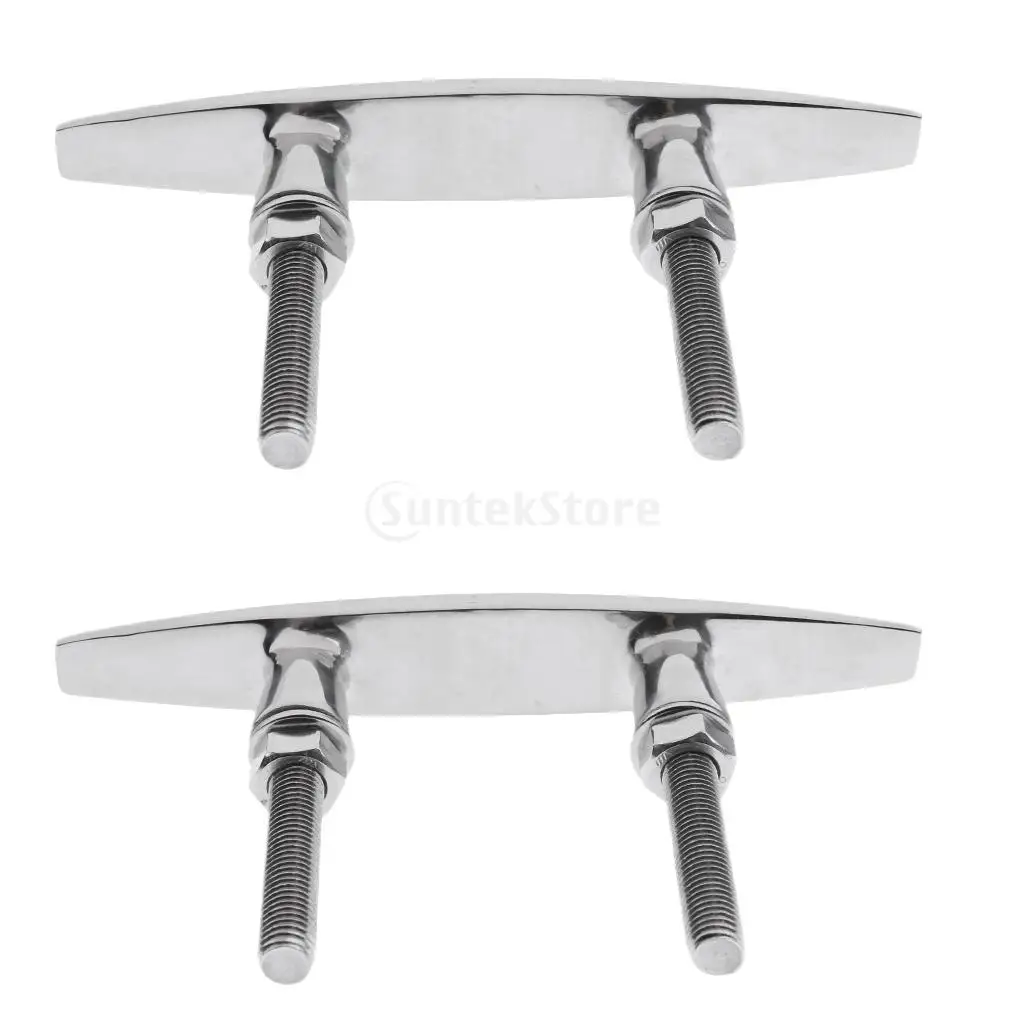 

2 Pcs 8" Boat Marine 316 Stainless Steel Polished Anchor Rope Cleat Heavy Duty Stud Mount Cleat Mooring Accessories