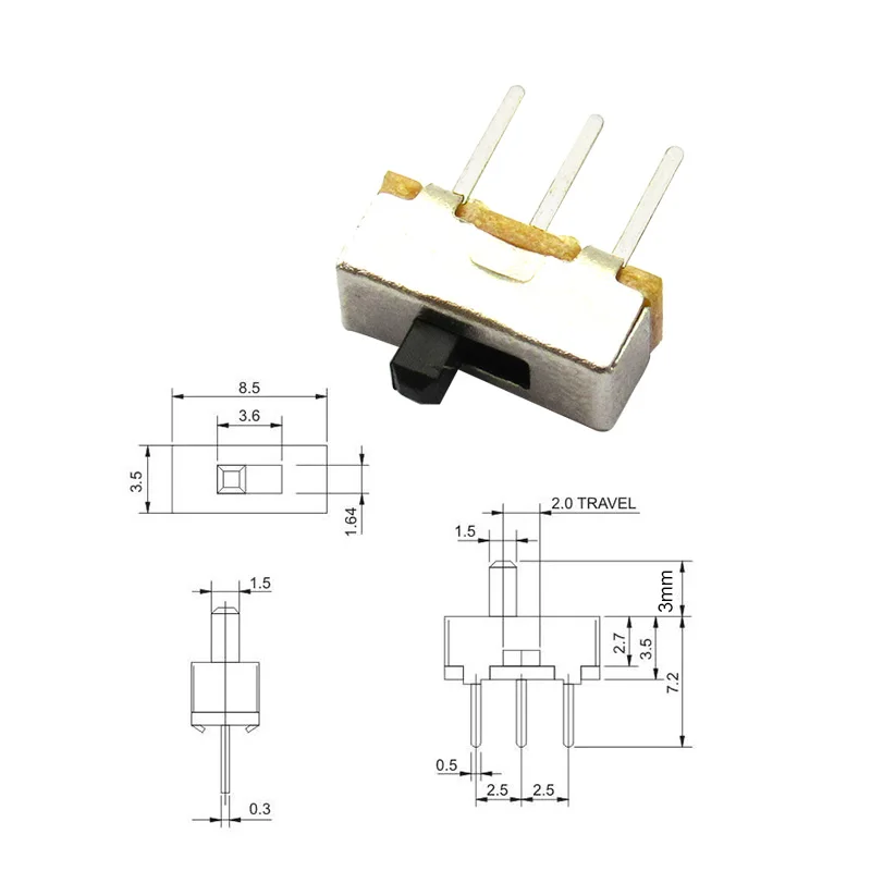 50 шт. 3 мм 4 высокая ручка 2 положения 1P2T SPDT Pin PCB панель игрушки Мини Вертикальный