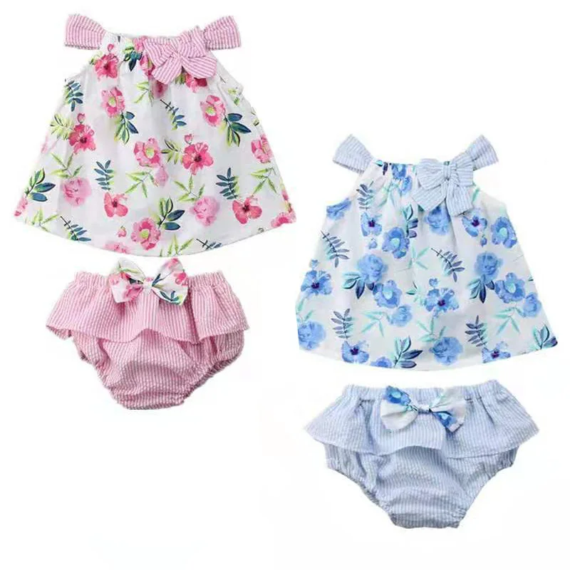 

0~3T Newborn Baby Girl Summer Sleeveless Clothes Bebek Giyim Vetement Bebe Fille Bebe Outfit Menina Floweral Dress Pant 2pcs Set