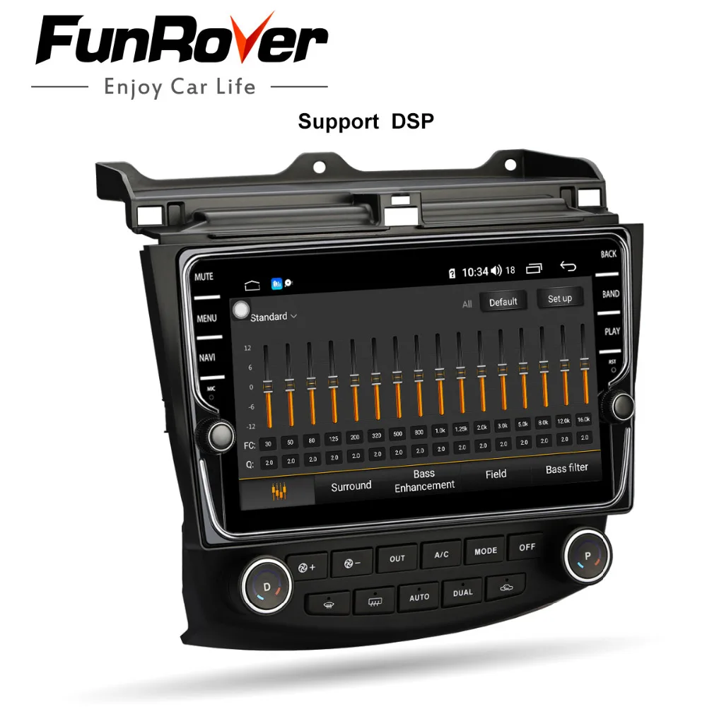 Baratos Funrover 8 core 4G + 64G CarPlay Android 9,0 DSP para Honda Accord 7 2003,2004 2007 radio reproductor de vídeo Multimedia navegación GPS No 2 din dvd
