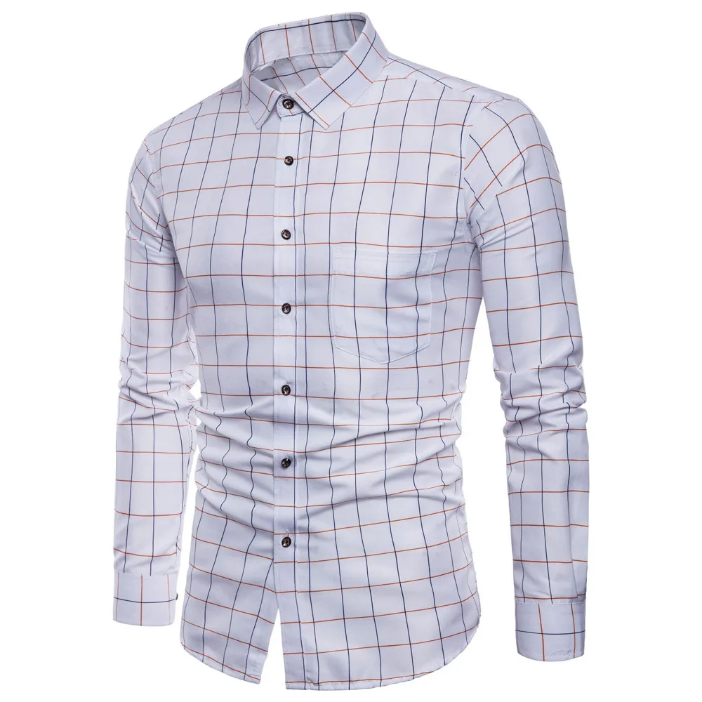 

New Arrived Mens Soft Dress Shirts Brand Mens Long Sleeve Oxford Formal Casual Plaid Slim Fit Tee Dress Shirts Blouse Top