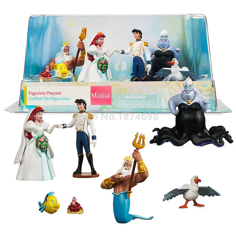 

New Little Mermaid Marry Prince Eric Flounder Sebastian Ursula King Triton Scuttle Figure Toy Set Kids Toys Dolls Girls Gifts