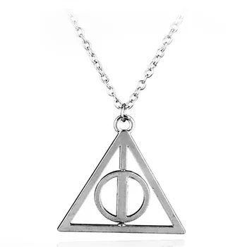 

12pcs/lot Wholesale Rotate Deathly Hallows Pendant Necklace 3 Colors Valentine Gift Best Friend Chain Triangle Necklace For Men