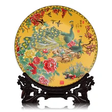ceramics 40CM pastel Golden Peacock figure hanging plate decorative plate Home Furnishing large living room decoration