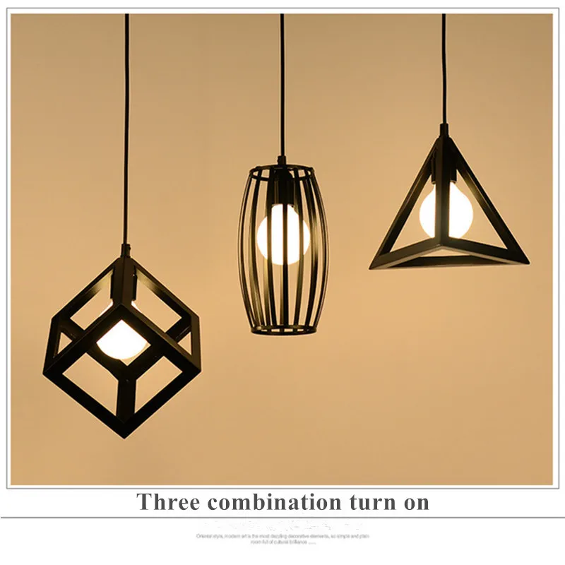 

Vintage creative iron square triangle pendant lihgts for restaurant aisles bar industrial wind led luminaria free shipping