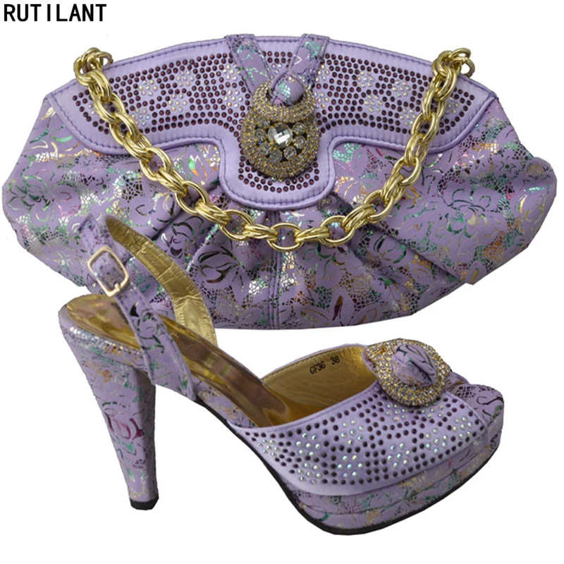 

New Arrival Light Purple African Matching Shoes and Bags Italian In Women Nigerian Women Wedding Shoes with Bag Set Party Shoes