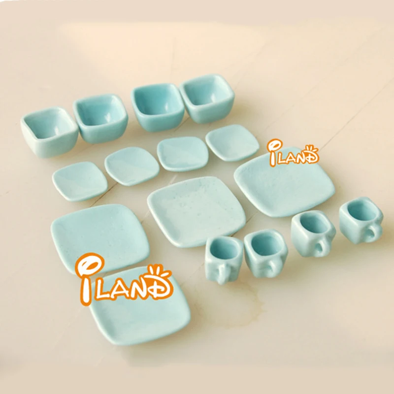 

1:12 Dollhouse furniture toy dolls miniature blue Ceramic Tea sets mini kitchen tableware pretend play toys for girls gifts