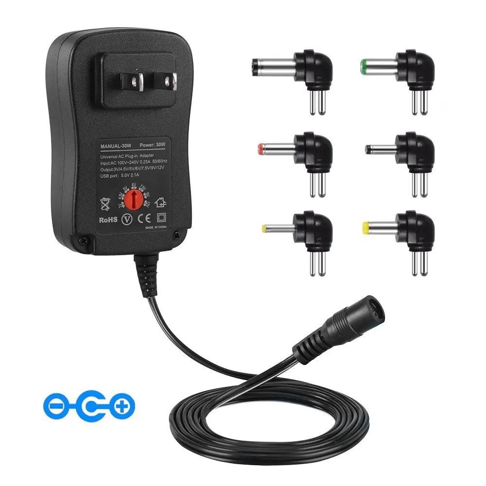 30W Universal AC to DC Power Adapter 8 USB Ports Multi-Voltage 100-240V to 3V/4.5V/5V/6V/7.5V/9V/12V Switching Power Supply Charger Plug for Routers Cameras Smart Phone Household Electronics 