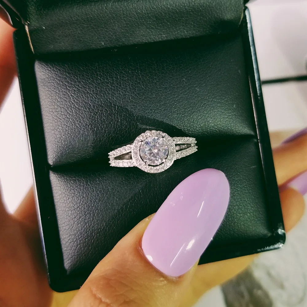 

1 Carat Luxury Simulated Diamond Promise Genuine 925 Pure Sterling Silver Rings for Women Wedding Engagement Jewelry R211