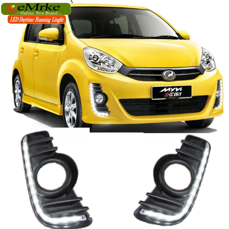 eeMrke Car LED DRL For Perodua Myvi 2011 2012 2013 2014 Xenon White DRL Fog Cover Daytime Running Lights Kits