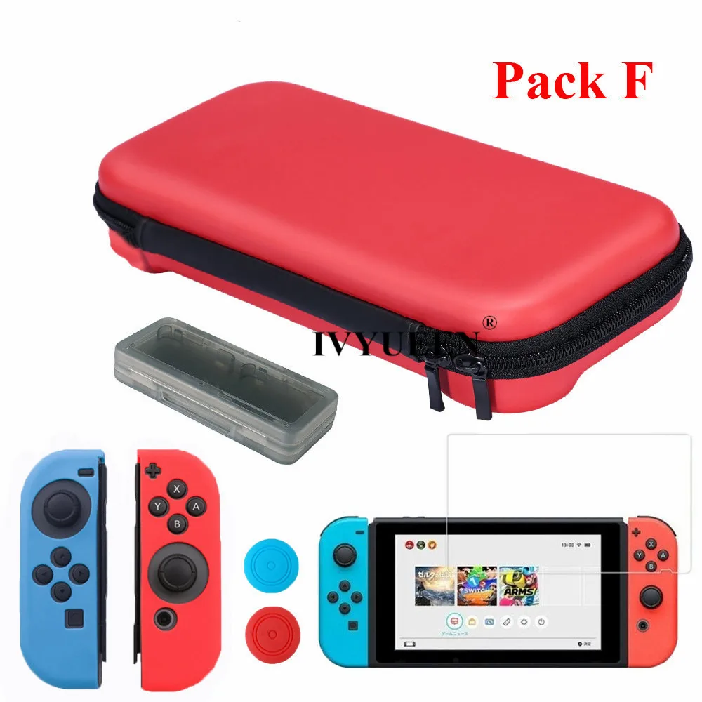 Pack F Сумка для хранения IVYUEEN, чехол для Kind Switch NS Console из закаленного стекла, защитный силиконовый чехол для Joy Con, контроллер - Цвет: Pack F