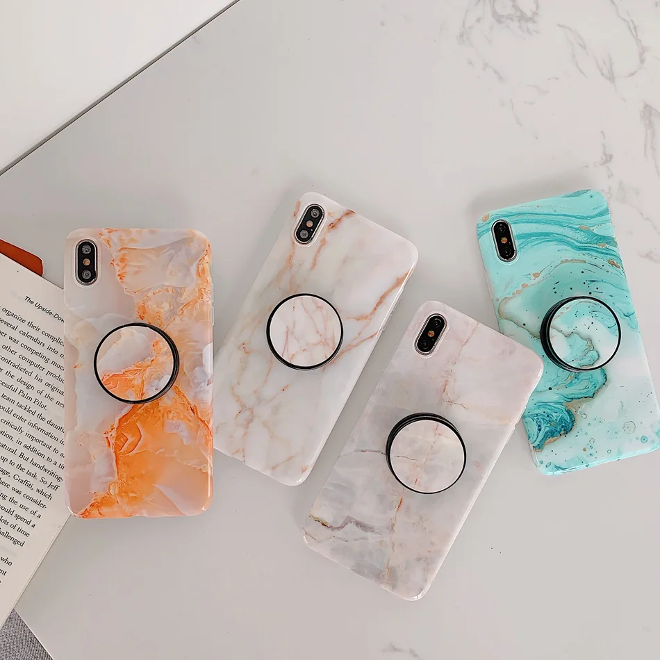 

For iPhone 7 Plus XR X XS Max Case Luxury Gradient Marble Foldable Kickstand Holder Cover For iPhone 8 6s Plus Soft TPU Coque