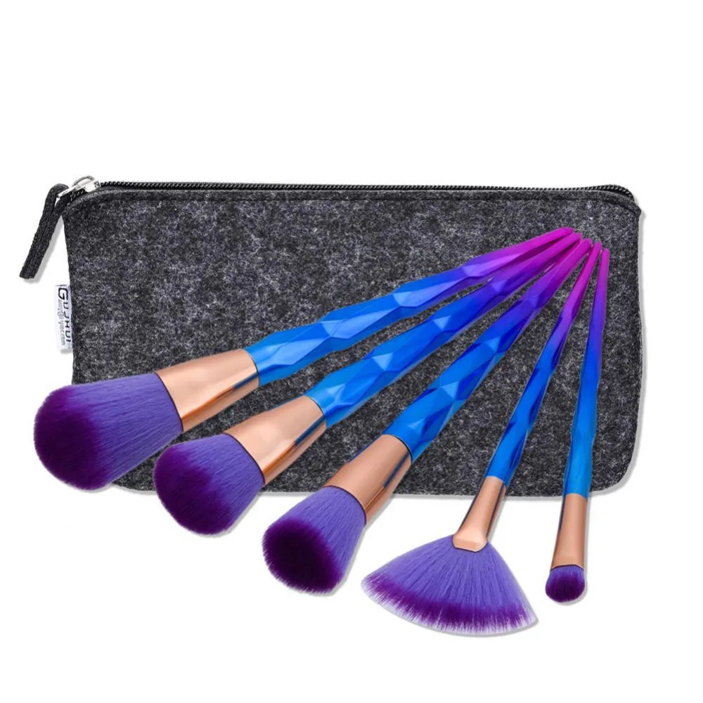 

5 Pcs Makeup Brushes Kit Foundation Blush Eyeshadow Cosmetic Brush Make Up Tool with Portable Grey Storage Zipper Makeup Bag