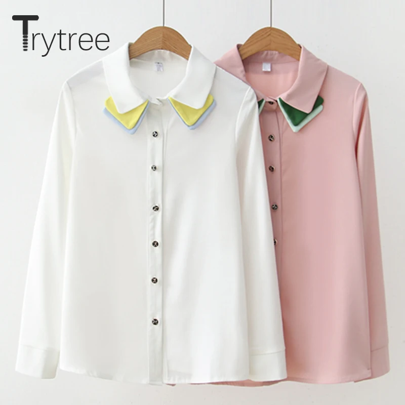 Ttytree/осенние блузки повседневная женская рубашка с отворотным воротником