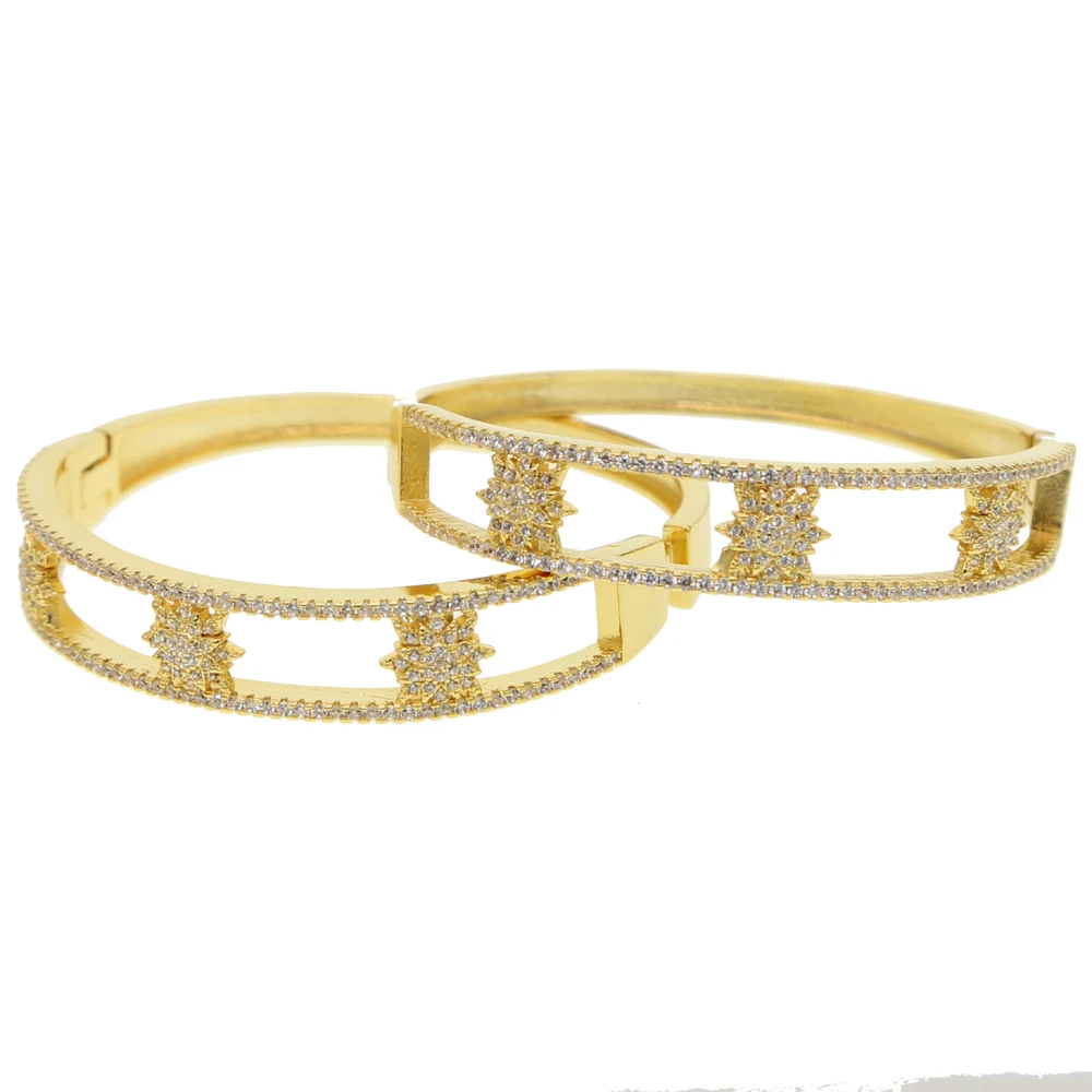 

2019 christmas gift gold filled Clear CZ starburst Charm Bracelet Bangles For Women girl north Star elegance cuff Bangle jewelry
